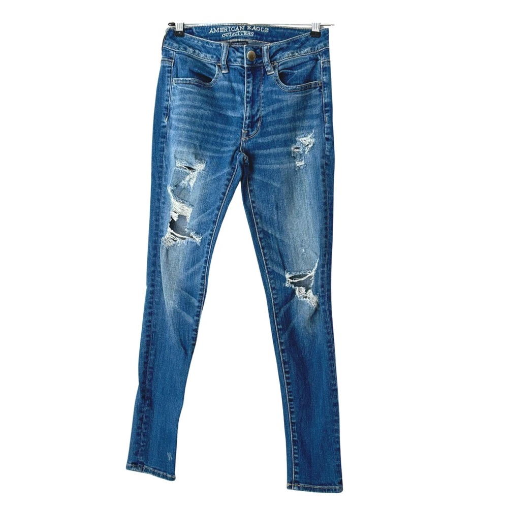 AE High Rise Distressed Jegging in 2 SHORT